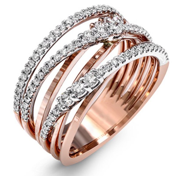 Multi Layer Weave Lines Stacking Rose Gold Trendy Rings for Women, PD340 - Picture 3 of 4